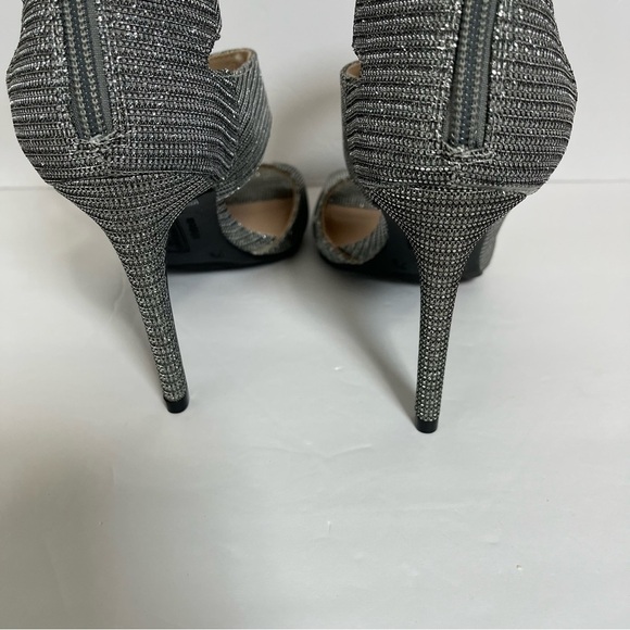 Christian Siriano Silver Sparkle Ankle Wrap Open Toe Heels - Picture 6 of 12